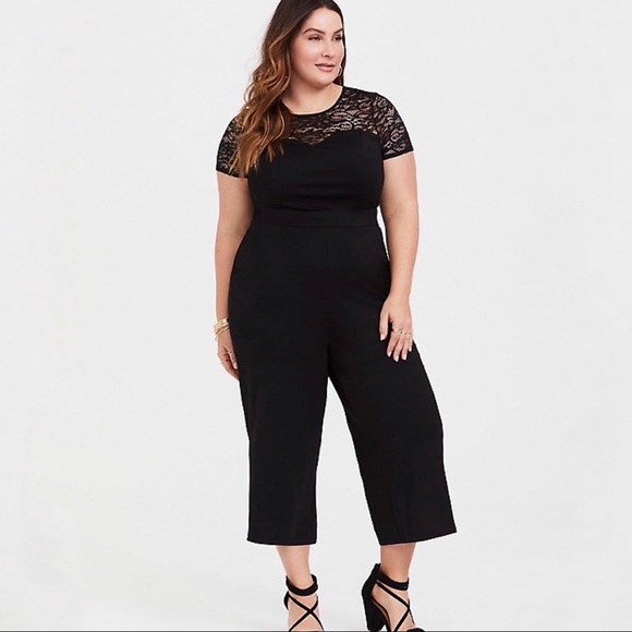 torrid Pants - Torrid Ponte Floral Lace Wide Leg Culotte Jumpsuit